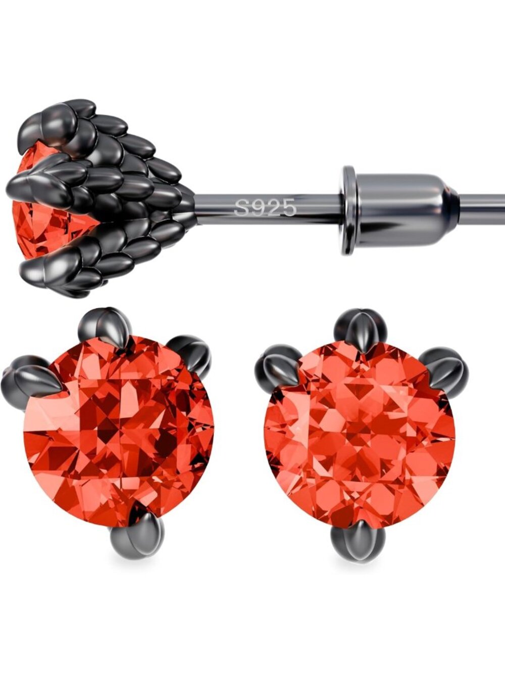 Sterling Silver Dragon Claw Stud Earrings with Cubic Zirconia - Unisex Gift Idea